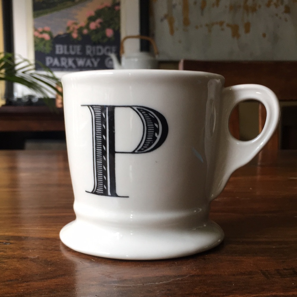Anthropologie Mug Monogram Letter Initial P Barber’s Cup Style